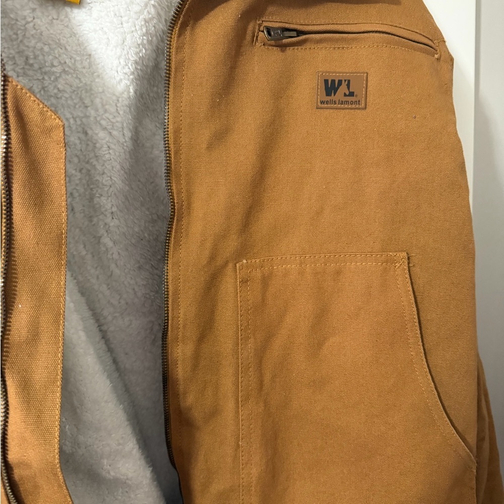 Vintage Wells Lamont Sherpa Lined Cotton Duck Canvas Work Jacket - Brown - Large - Picture 3 of 5